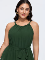 Budding Romance Halter Neck Stretchy Waist Midi Dress