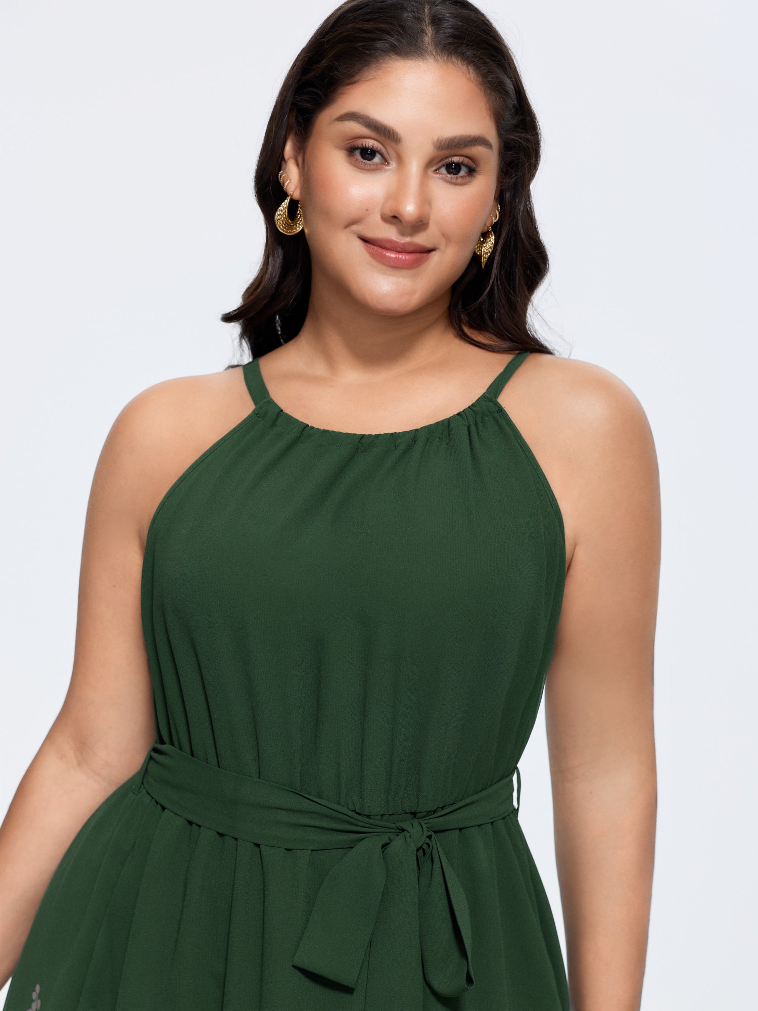 Budding Romance Halter Neck Stretchy Waist Midi Dress
