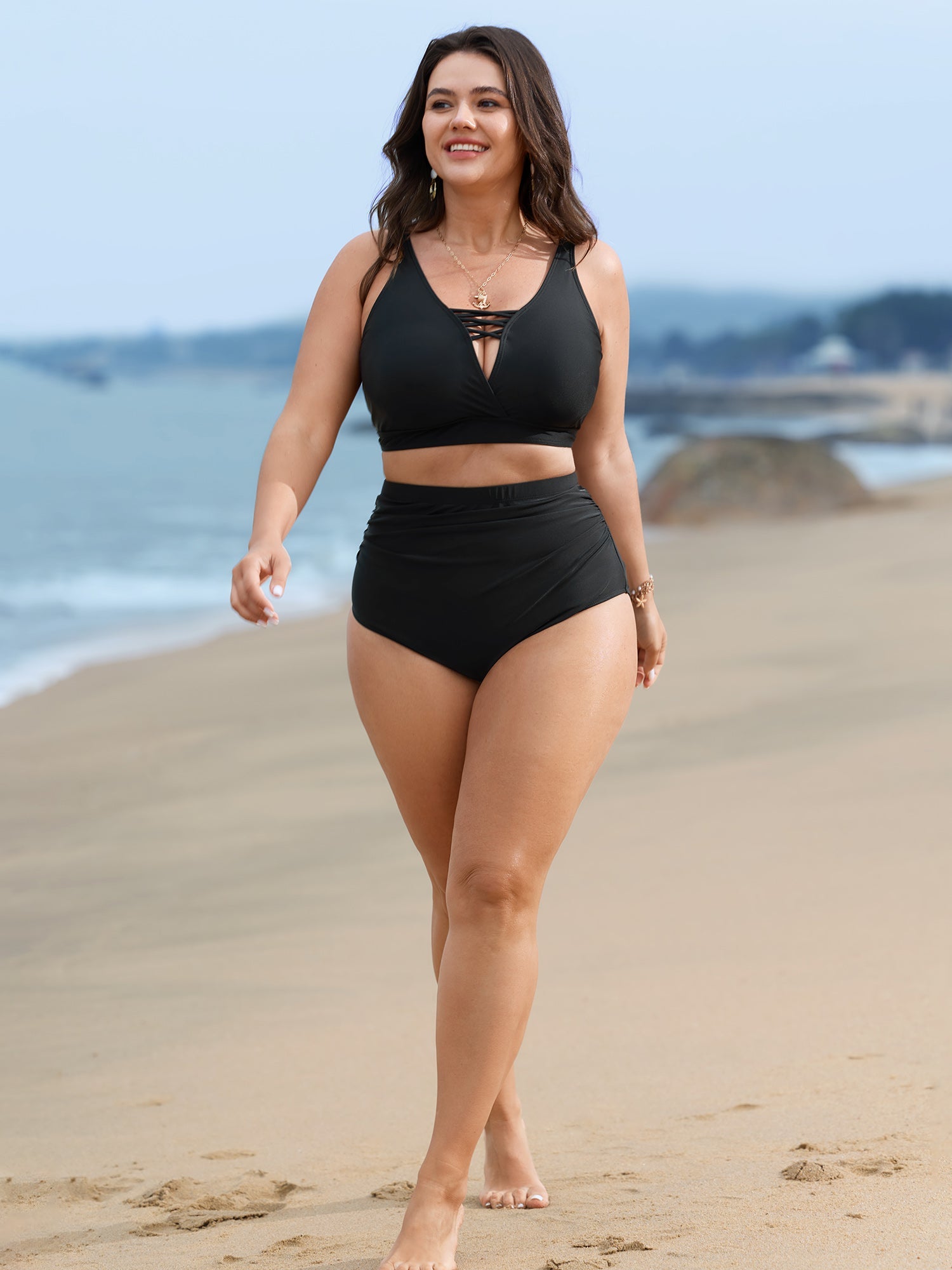 High Rise Ruched Plain Bikini Bottoms