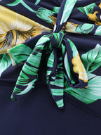 Tropical Print One Piece Swimsuit Sarong Set