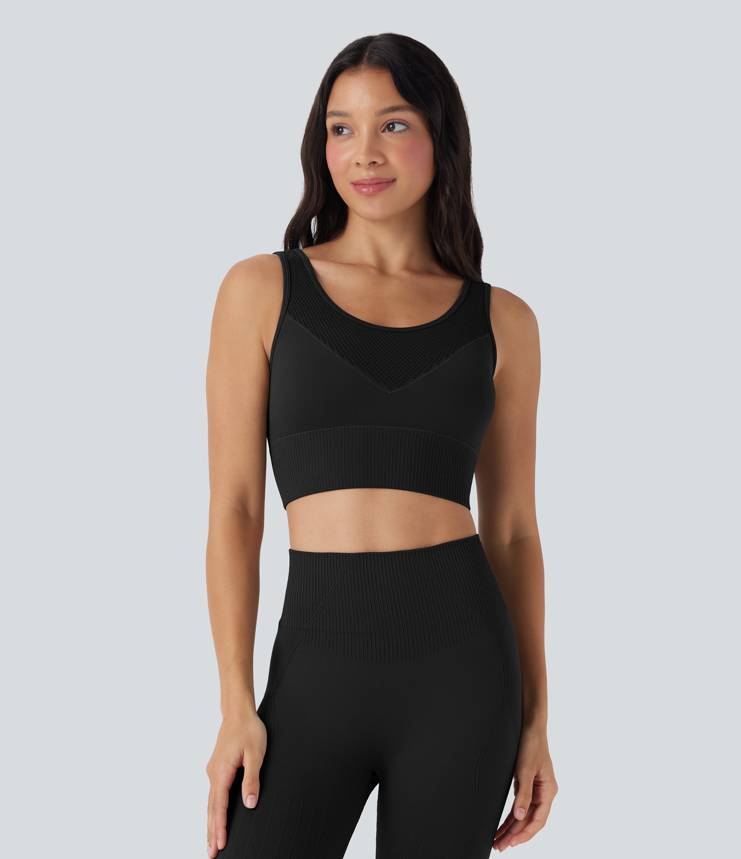 Light Support Seamless Flow U Back Ribbed Hem Yoga Sports Bra