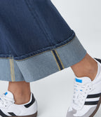 FlexTM High Waisted Multiple Pockets Rolled Hem Wide Leg Washed Stretchy Knit Casual Jeans