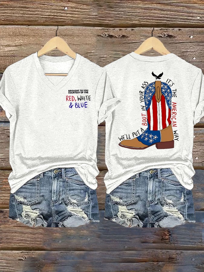 🔥Buy 3 Get 15% Off🔥Women's Brought To You Courtesy Of The Red, White & Blue Print Casual T-Shirt