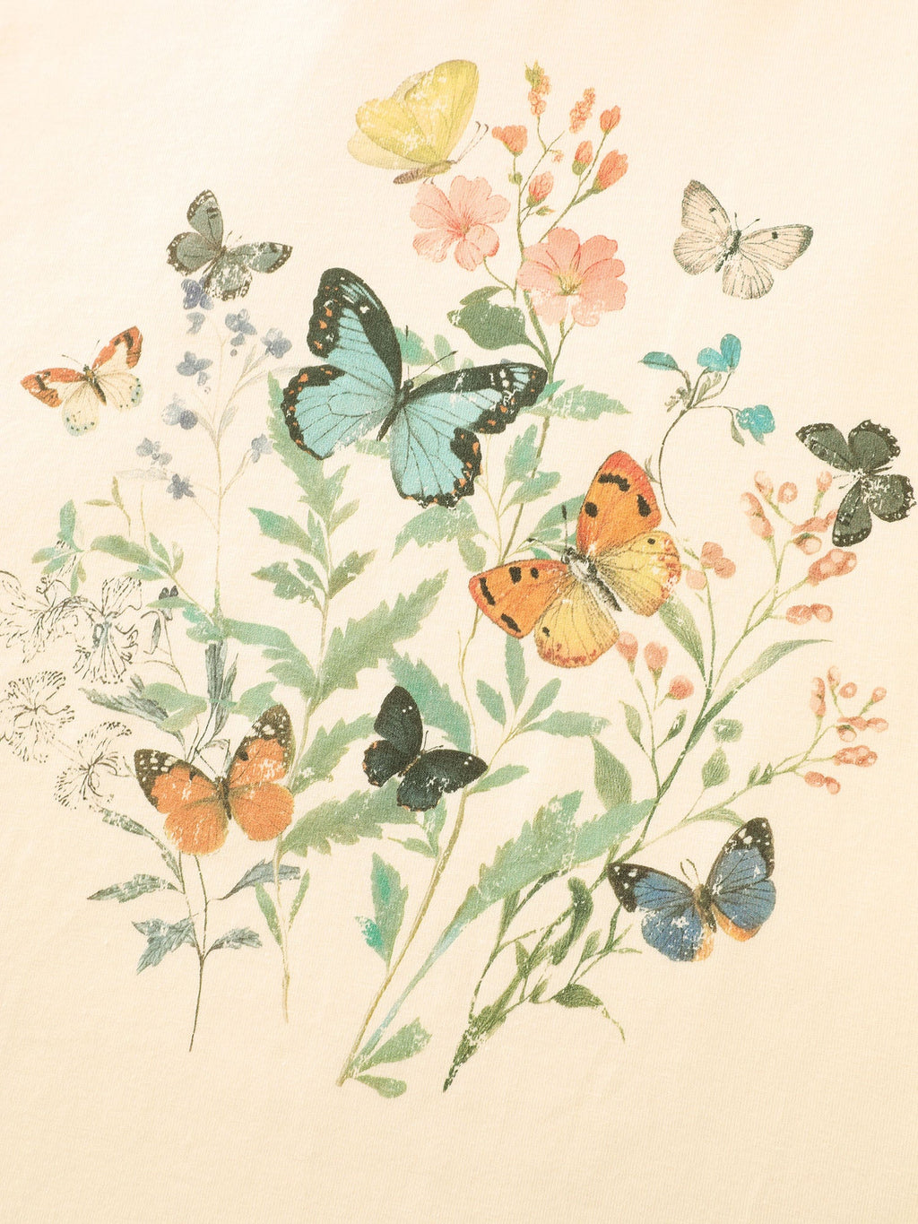 Butterfly Print Flared Sleeve T-Shirt