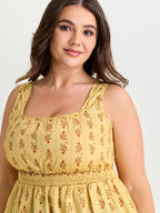 Cotton Floral Striped Print Fit And Flare Tank Top