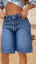 Women Ironing Diamond Washing Water Casual Jeans Five-point Pants