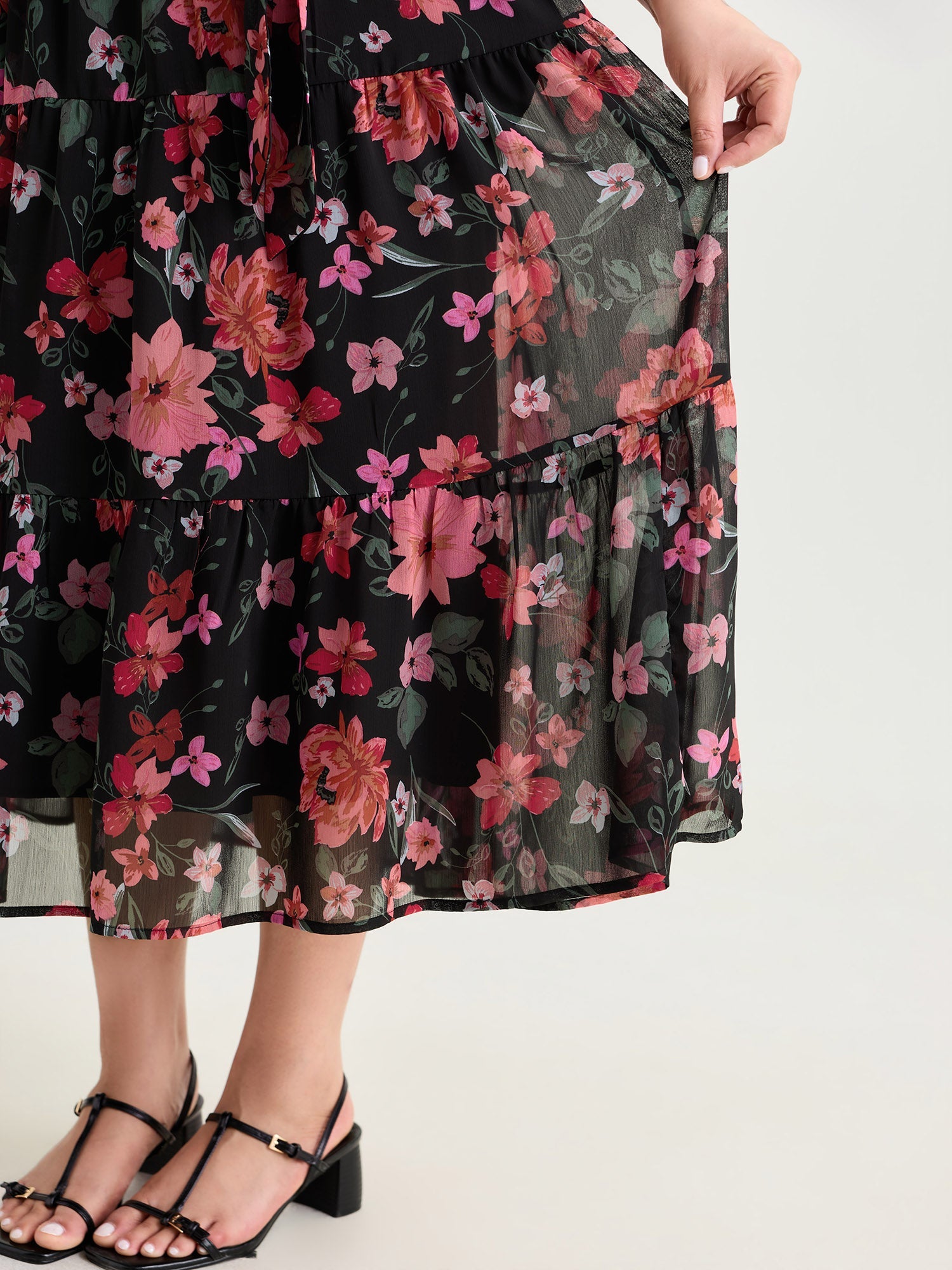 Floral Romance Pockets Belted Midi Dress