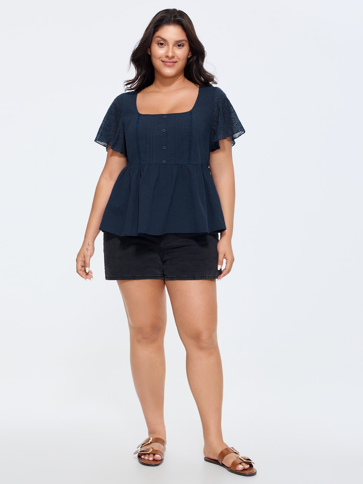 Cotton Pleated Fit And Flare Plain Blouse