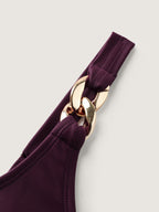 Pleated Metal Detail Curvy Hem Swim Dress