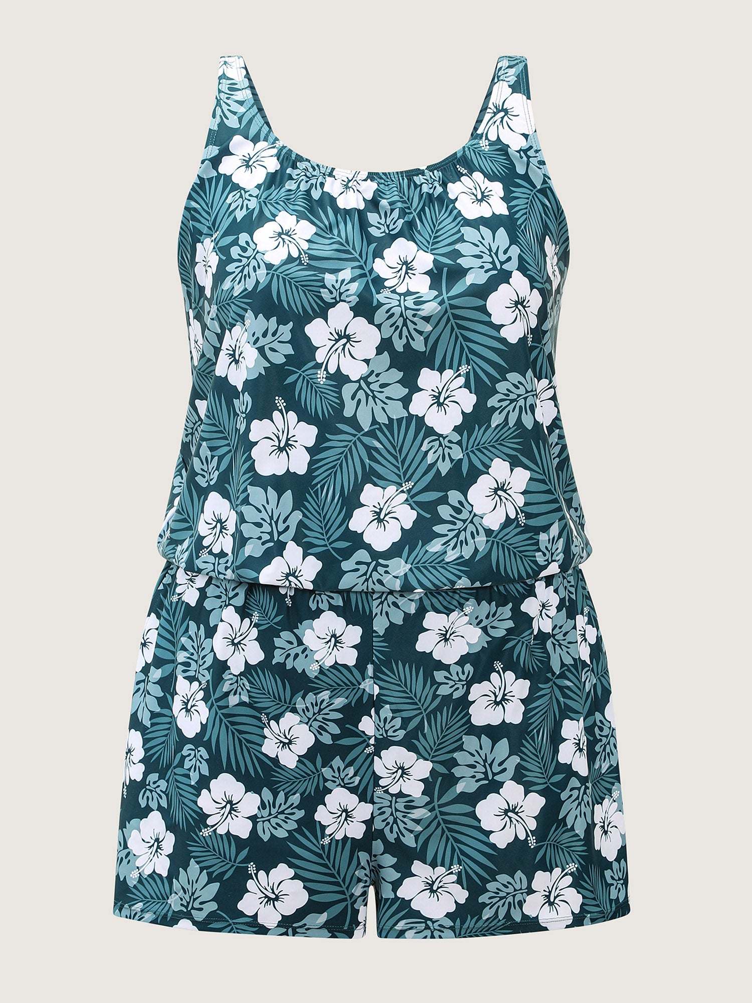 Tropical Flower Print Pockets One-Piece Swimsuit
