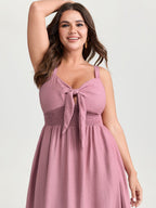 Twist-Front Shirred Back Ruffled Hem Midi Dress
