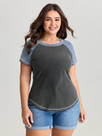 Cotton Stretchy Color Contrast Curvy Hem T-Shirt