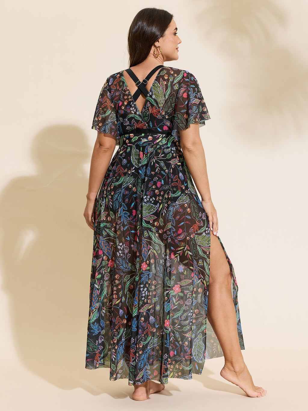 Sarong Slit Floral Print One-Piece Swim Set
