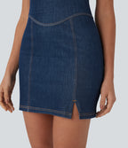 FlexTM Halter Bodycon 2-Piece Cool Touch Washed Denim Mini Tennis Active Dress with Pockets