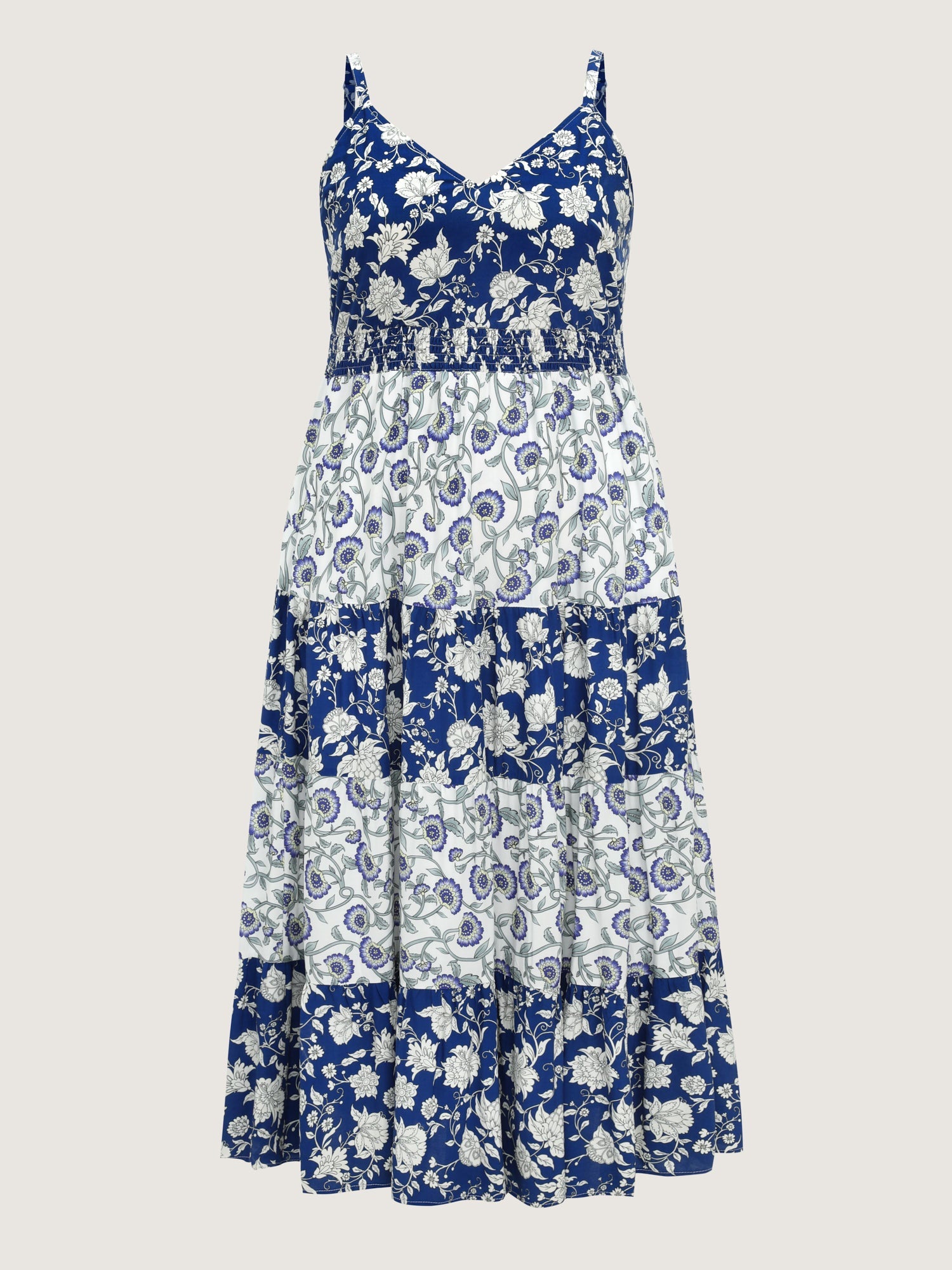 Colorblock Floral Print Tiered Maxi Dress
