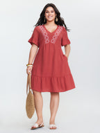 Floral Embroidery V-Neck Tiered Mini Dress