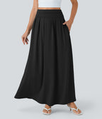 Socinched High Waisted Tummy Control Flare Maxi Casual Skirt with Pockets