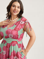 Floral Print V-Neck Tied Midi Dress