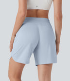 Mid Rise Side Pockets Curved Hem Yoga Bermuda Shorts