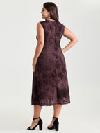 Stretchy Mesh Deep V-Neckline Midi Dress
