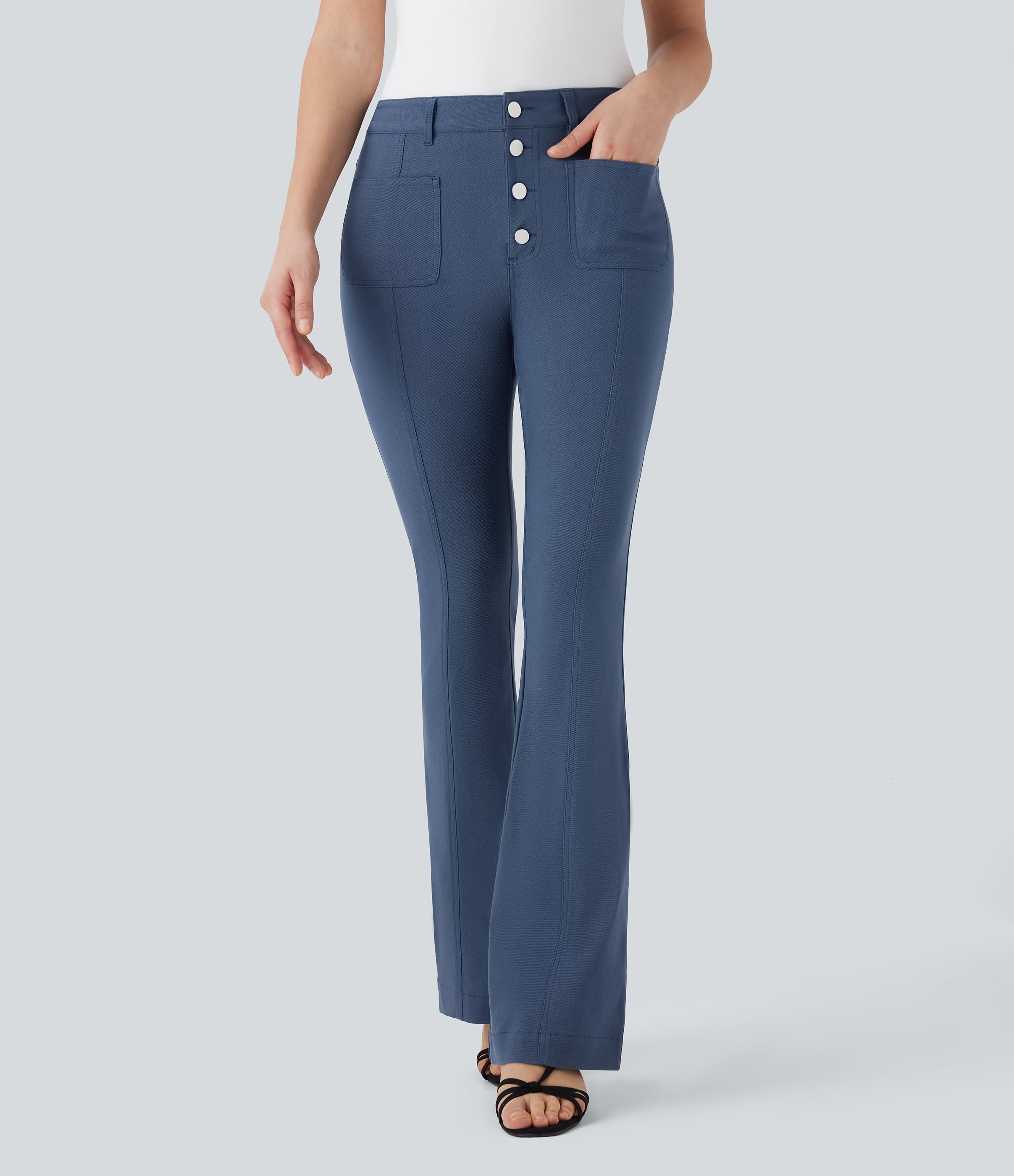Mid Rise Denim Like Work Pants with Pockets