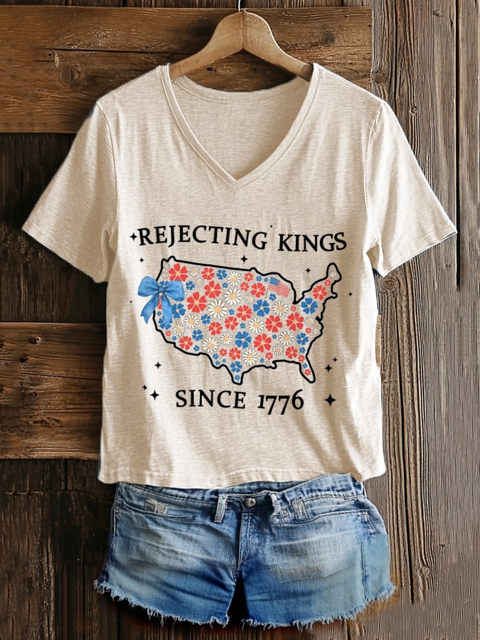 🔥Buy 3 Get 15% Off🔥Women's “ Rejecting Kings Since 1776” V-neck T-shirt