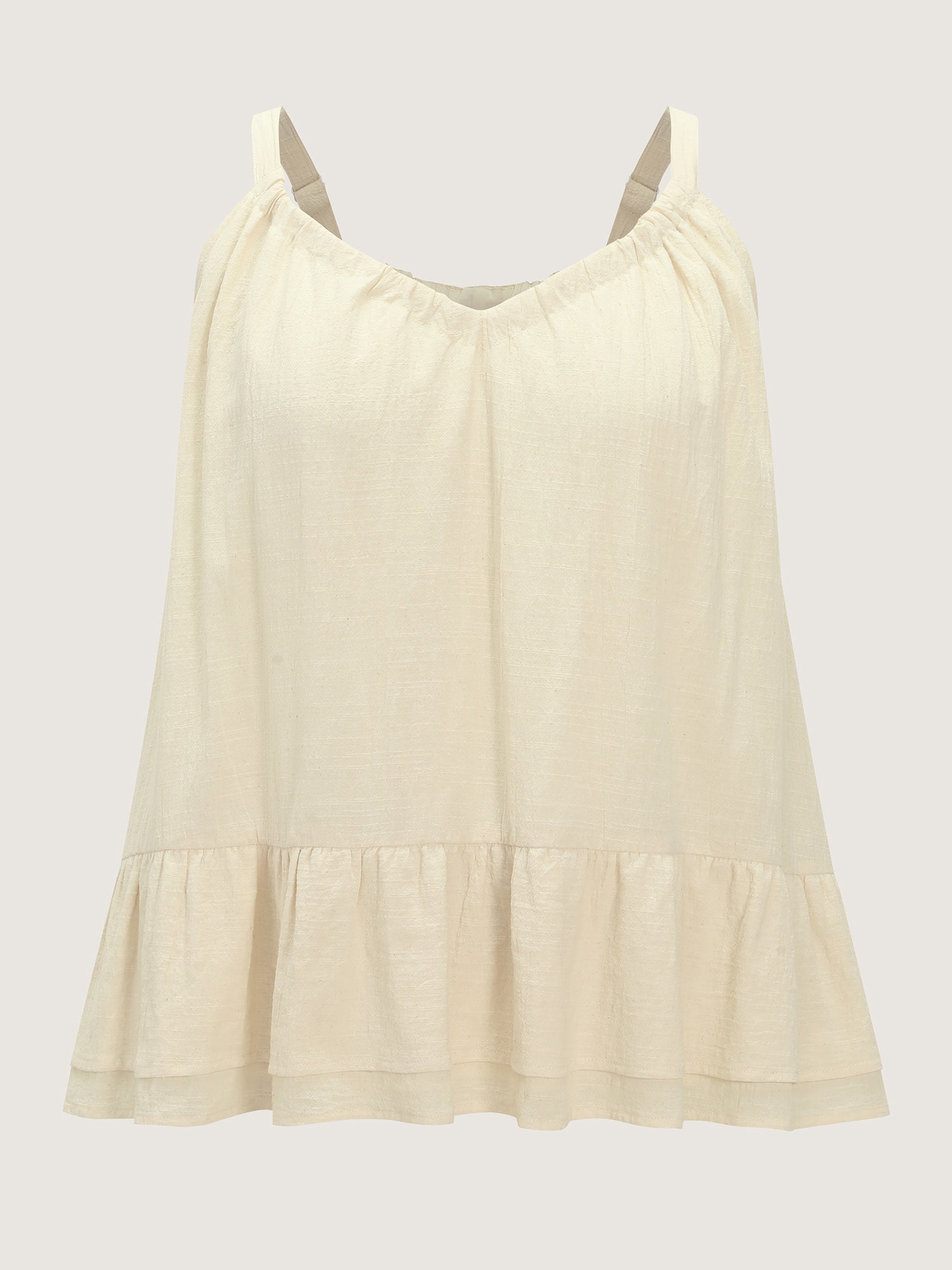 Cotton Linen Ruffled Hem Pleated Neckline Tank Top