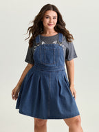 Elastic Waistband Adjustable Overall Denim Dress