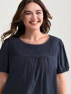Pure Cotton Pleated Puffy Sleeve Blouse