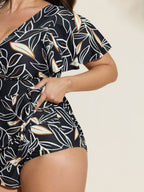 Color Contrast Floral Print One-Piece Swim
