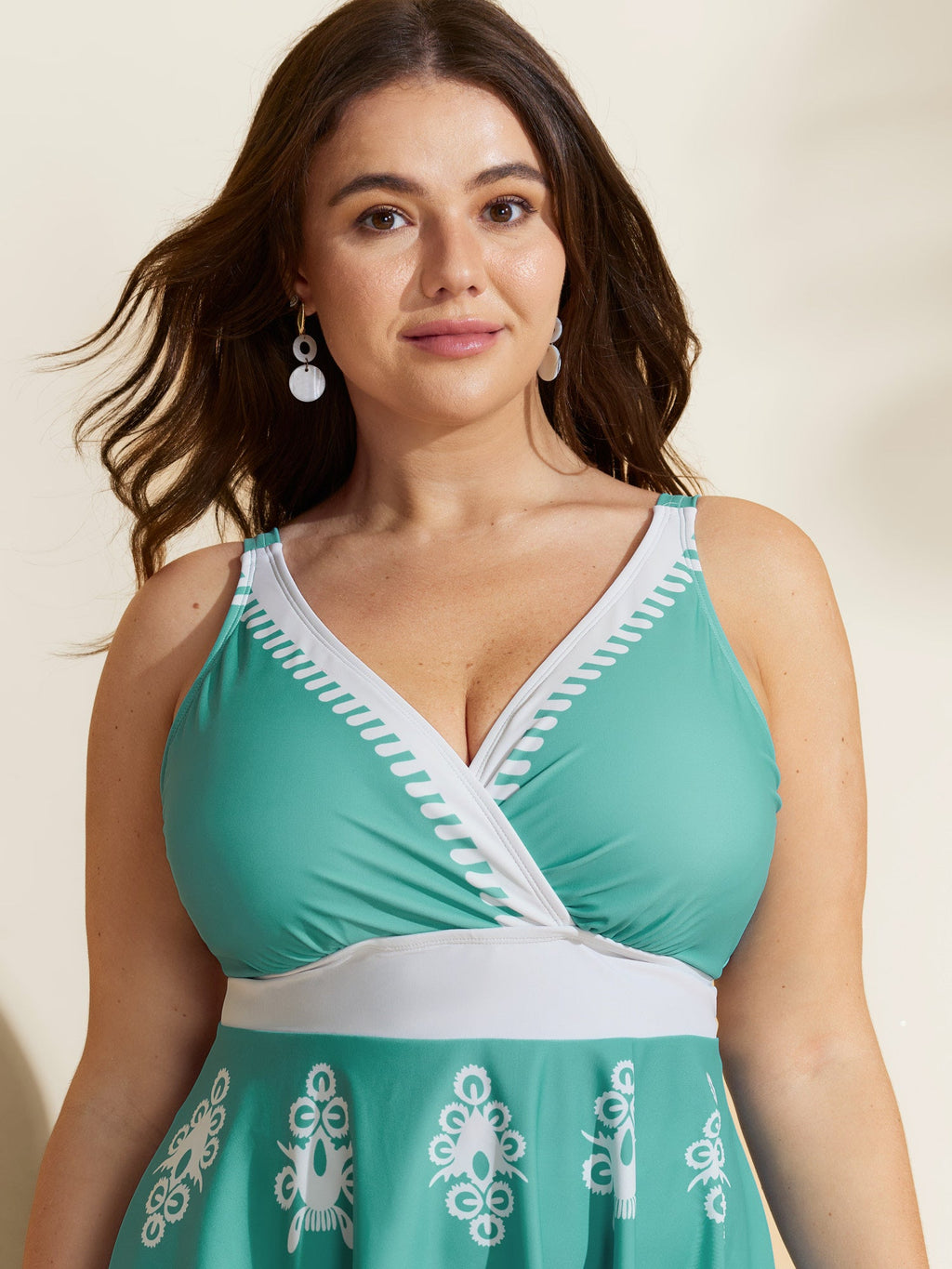 Boho Flower Print Surplice Swim Dress