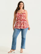 Floral Print Ruffled Edges Tank Top
