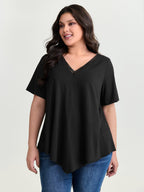 Supersoft Stretchy Draped Lace Trim Plain T-Shirt