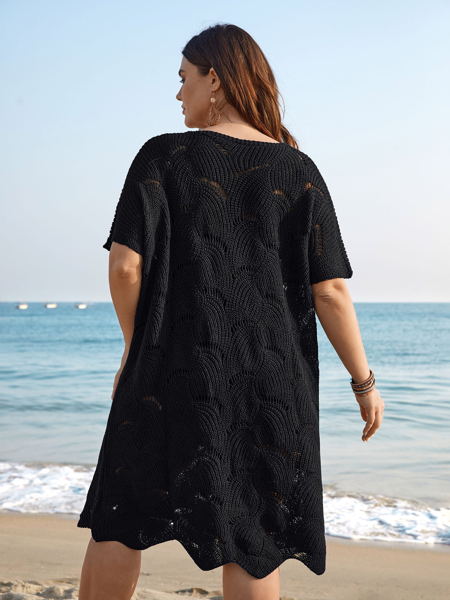 Cut-Out Solid V-Neck Swim Cover Up