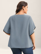 Color Contrast Petal Sleeve Shirt