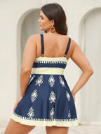 Boho Flower Print Surplice Swim Dress