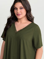 Supersoft Stretchy Draped Lace Trim Plain T-Shirt