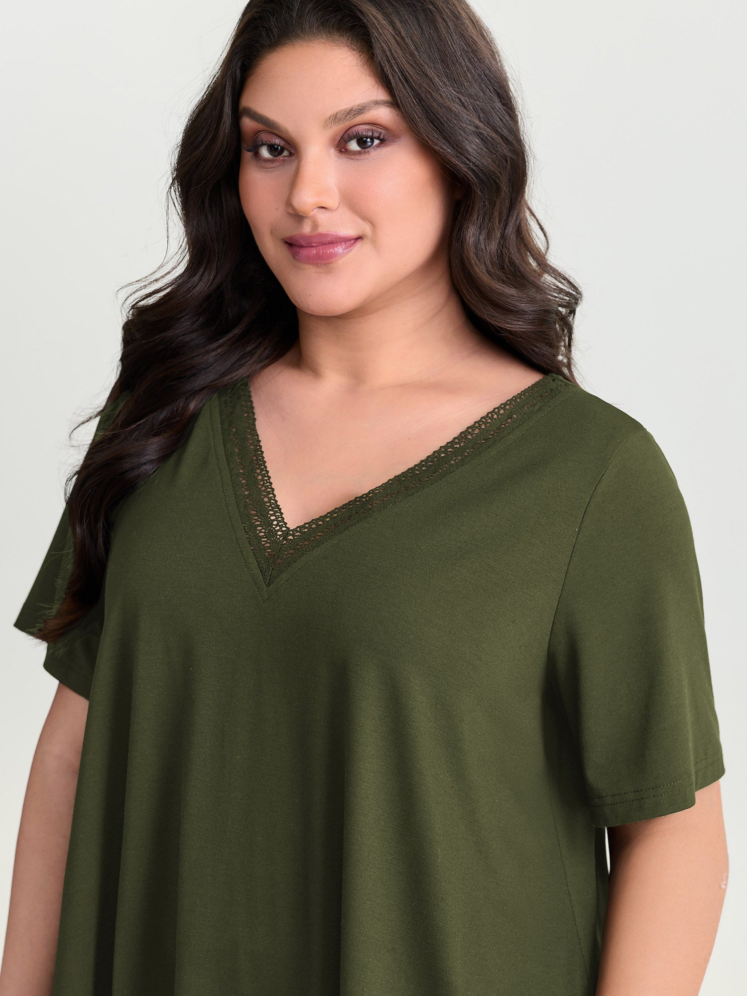 Supersoft Stretchy Draped Lace Trim Plain T-Shirt