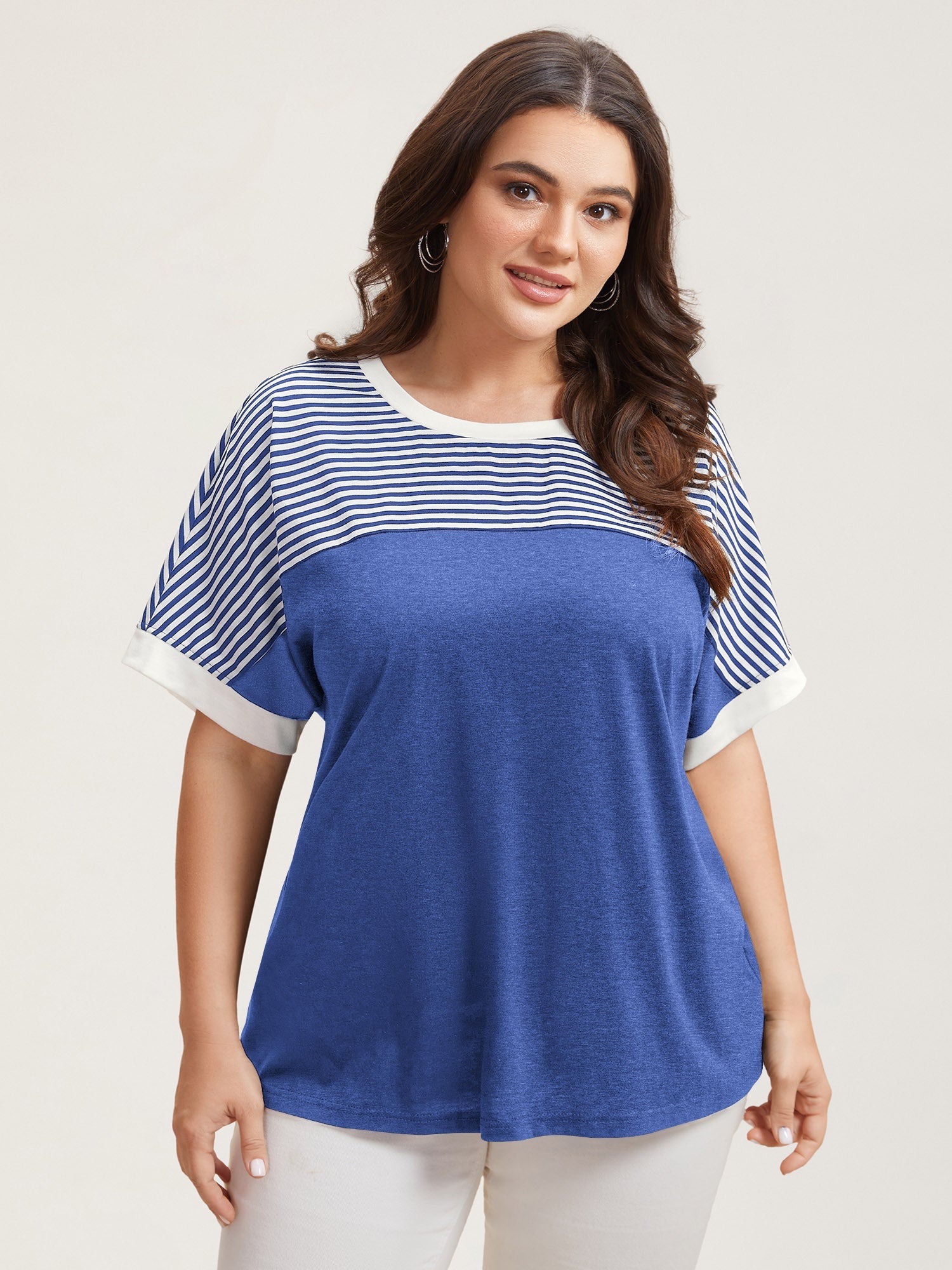 Solid and Striped Contrast Hem T-Shirt