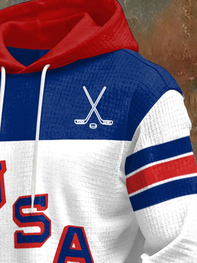 Retro Men's USA Ice Hockey Print Hoodie