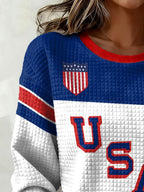 Retro USA Ice Hockey Print Sweatshirt