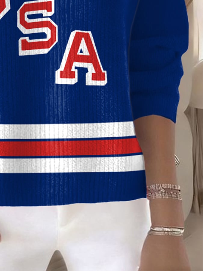 Retro Usa Ice Hockey Print Turtleneck Sweater