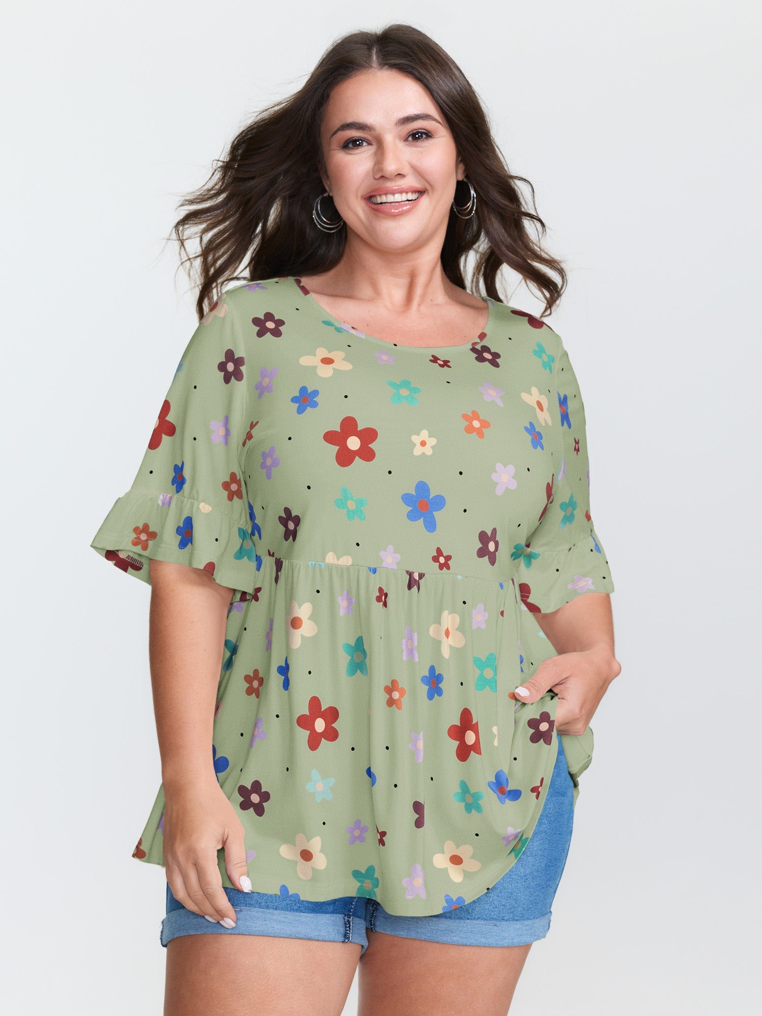 Floral Print Stretchy Knit Top