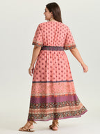 Colorful Floral Paisley Print V-Neck Maxi Dress