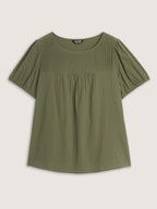 Pure Cotton Pleated Puffy Sleeve Blouse
