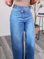 Fashion Asymmetric Waistband Wide Leg Jeans