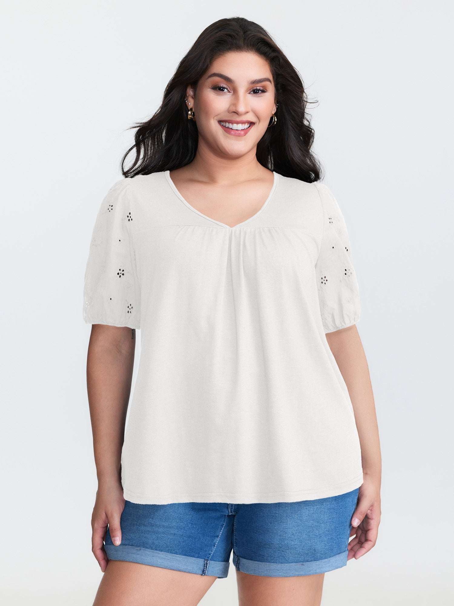 Cotton Slub Textured Embroidered Knit Top