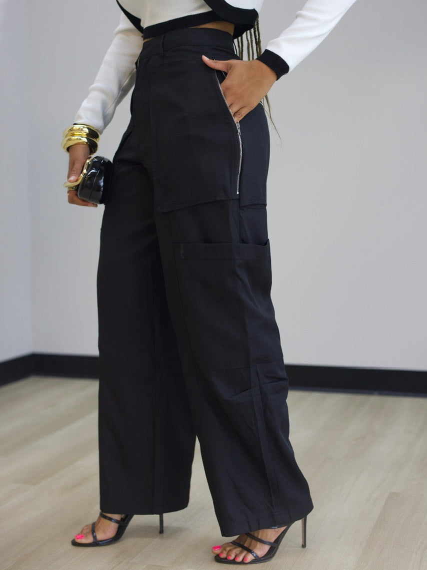 Casual Pocket Zip Accent Straight Leg Cargo Pants