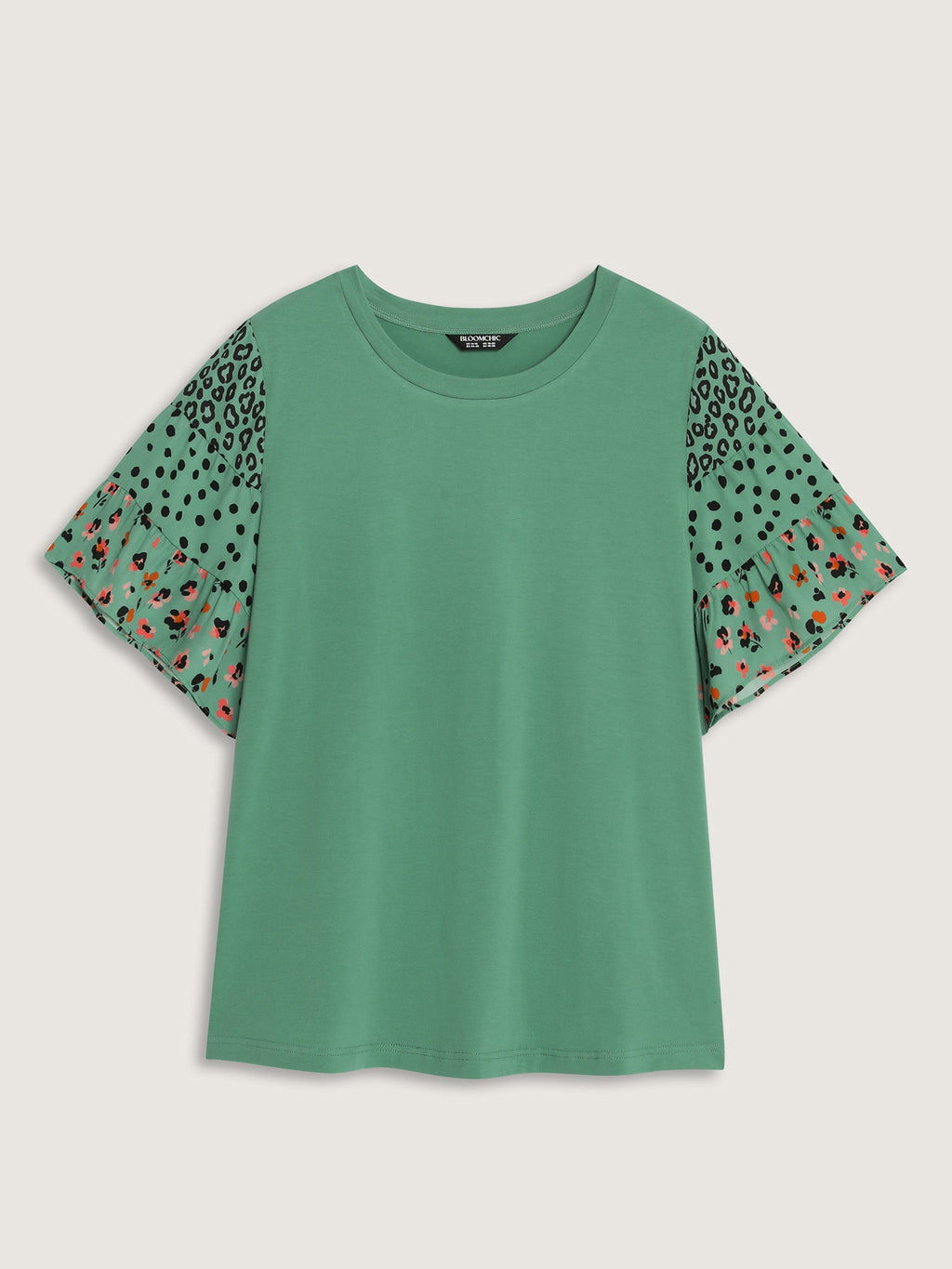 Supersoft Round Neck Color Block Floral Sleeve T-Shirt