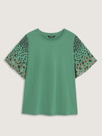 Supersoft Round Neck Color Block Floral Sleeve T-Shirt